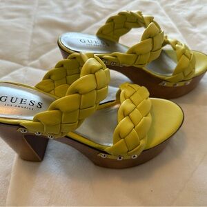 Guess Neón Yellow Braided Platform Heels